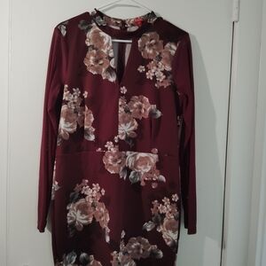 Guess Burgundy Floral Long Sleeve Dress